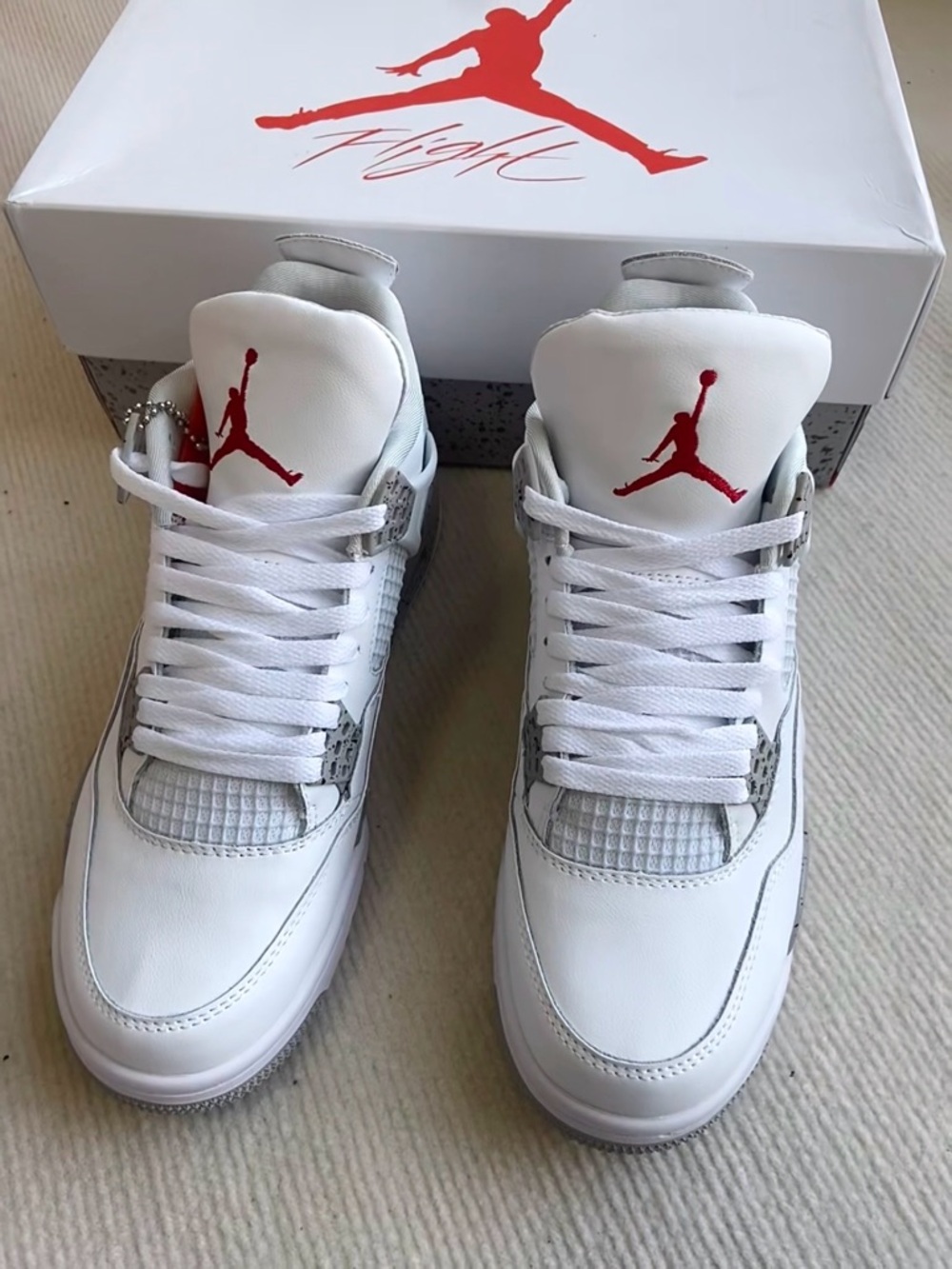 Air Jordan 4 Retro ‘White Oreo’ 2021 -Men’s Sneakers Shoes w/ Red Accents - Picture 3 of 5